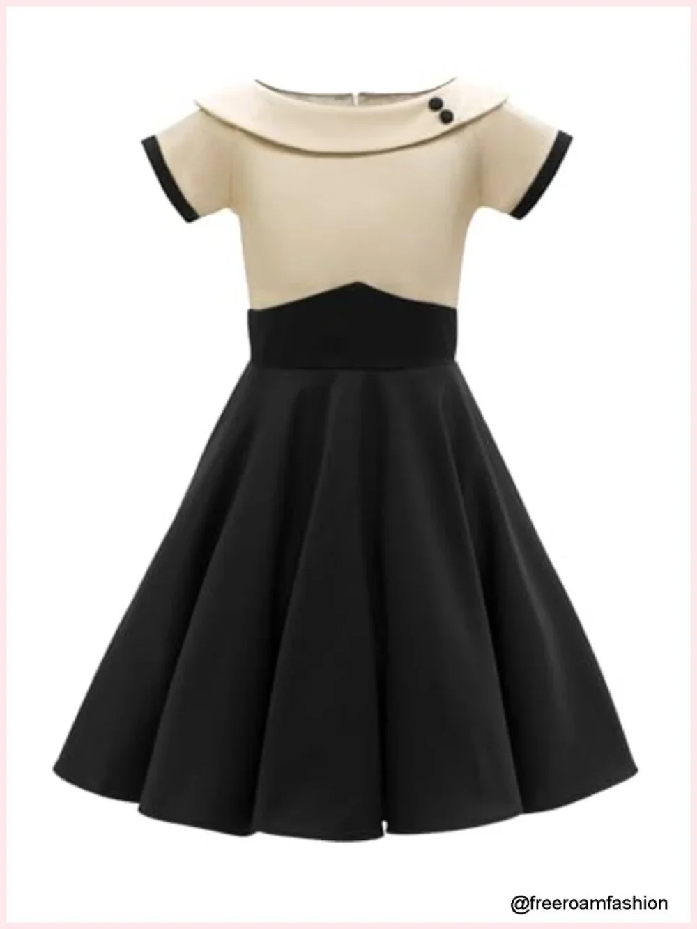 Full Circle Flared Skirt Vintage 50's Girls Dress with Decorative Buttons